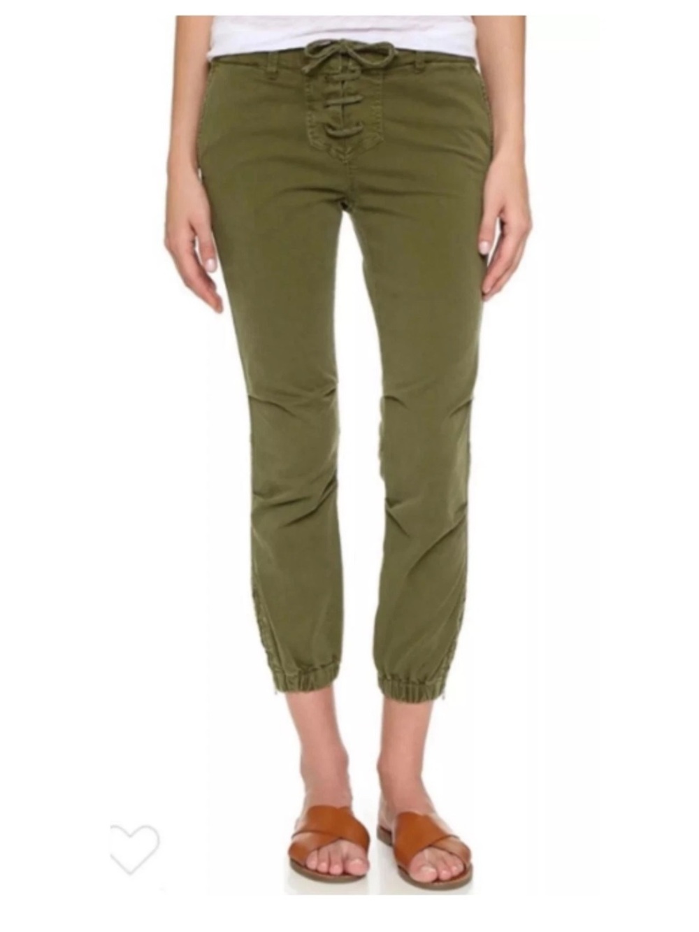 Nili Lotan Green Cotton Blend Tie Waist Military Army Cropped Joggers Pants Sz 8